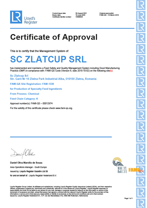 CERTIFICAT ZLATCUP FAMI-QS