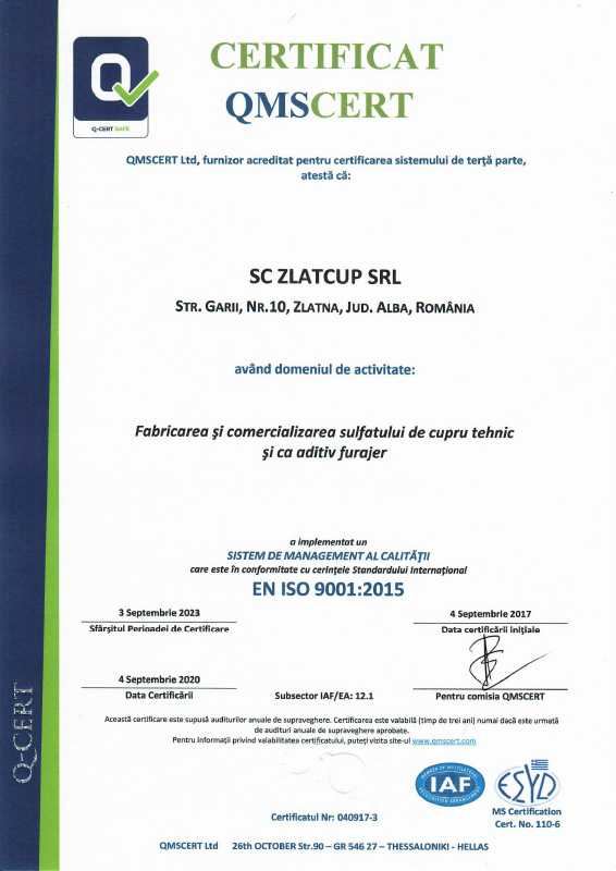 CERTIFICAT ZLATCUP ISO 9001:2015